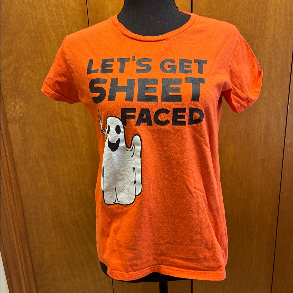 Anvil Orange Short Sleeve Tee with Ghost Print